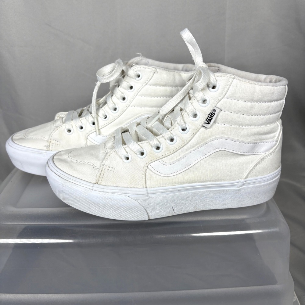 Vans Sk8-Hi Platform High Top Sneakers White Canvas Women Shoes Skater So-Cal 7